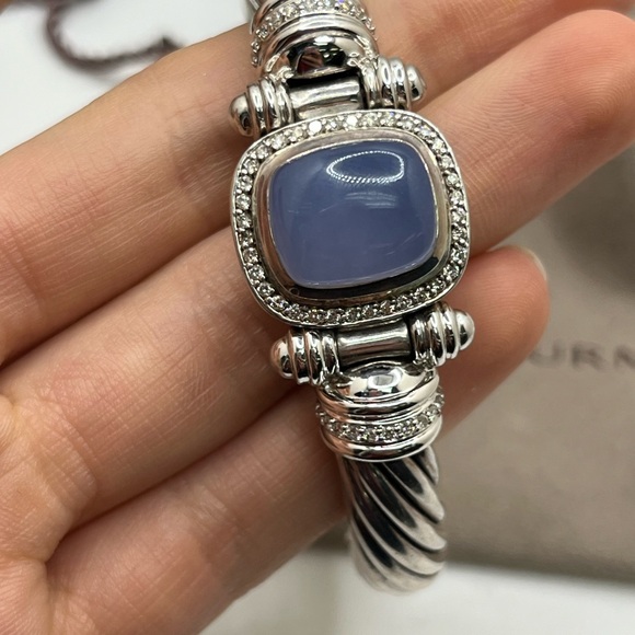 David Yurman Blue Chalcedony Diamond Sterling Silver 18K Gold Cable Bracelet - Picture 11 of 11